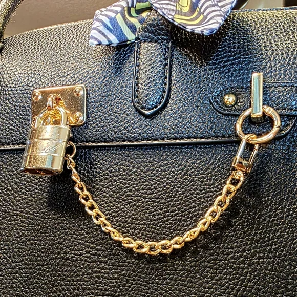 BLACK FRIDAY SALE!! Black Pebbled Faux Leather Satchel with Carry Strap - Picture 8 of 8